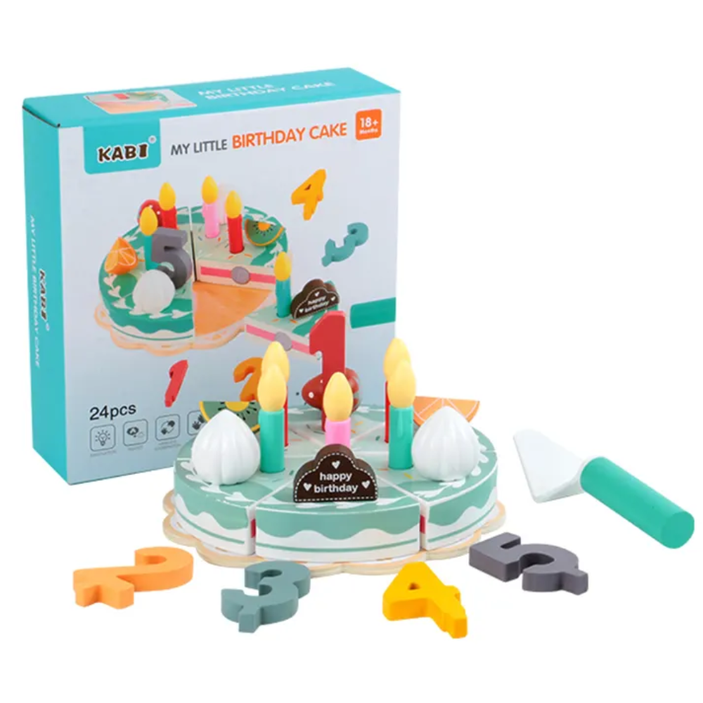 Pastel de Cumpleaños juego de roles de madera. Corta frutas y verduras de madera.-0