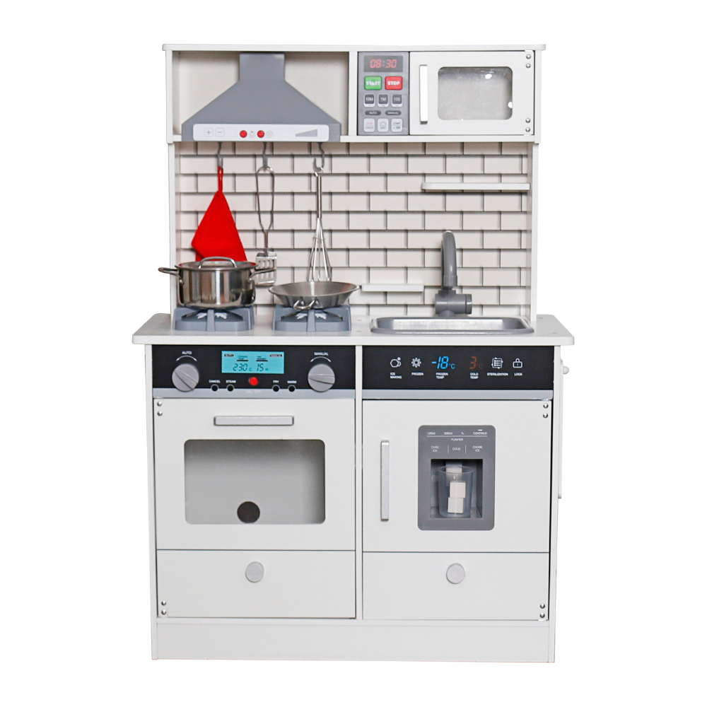 Cocina didáctica de madera para niños. Cocina juego de roles con accesorios y sonidos. Modelo Borja.-0