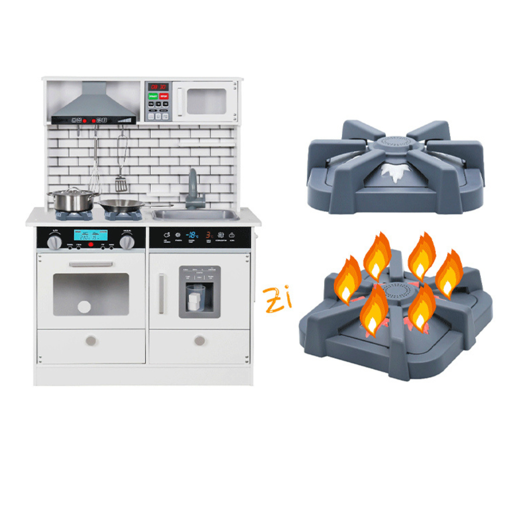 Cocina didáctica de madera para niños. Cocina juego de roles con accesorios y sonidos. Modelo Borja.-1