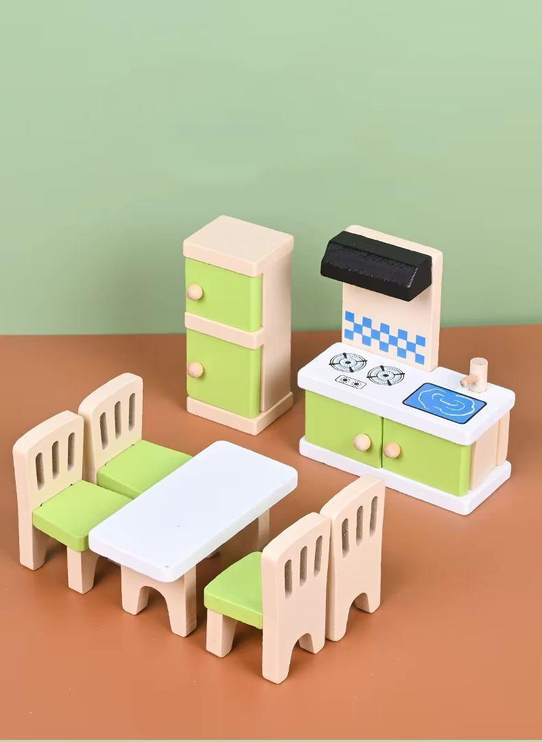 Set De Muebles En Madera Para Casa Muñecas 28 Piezas Verde-0