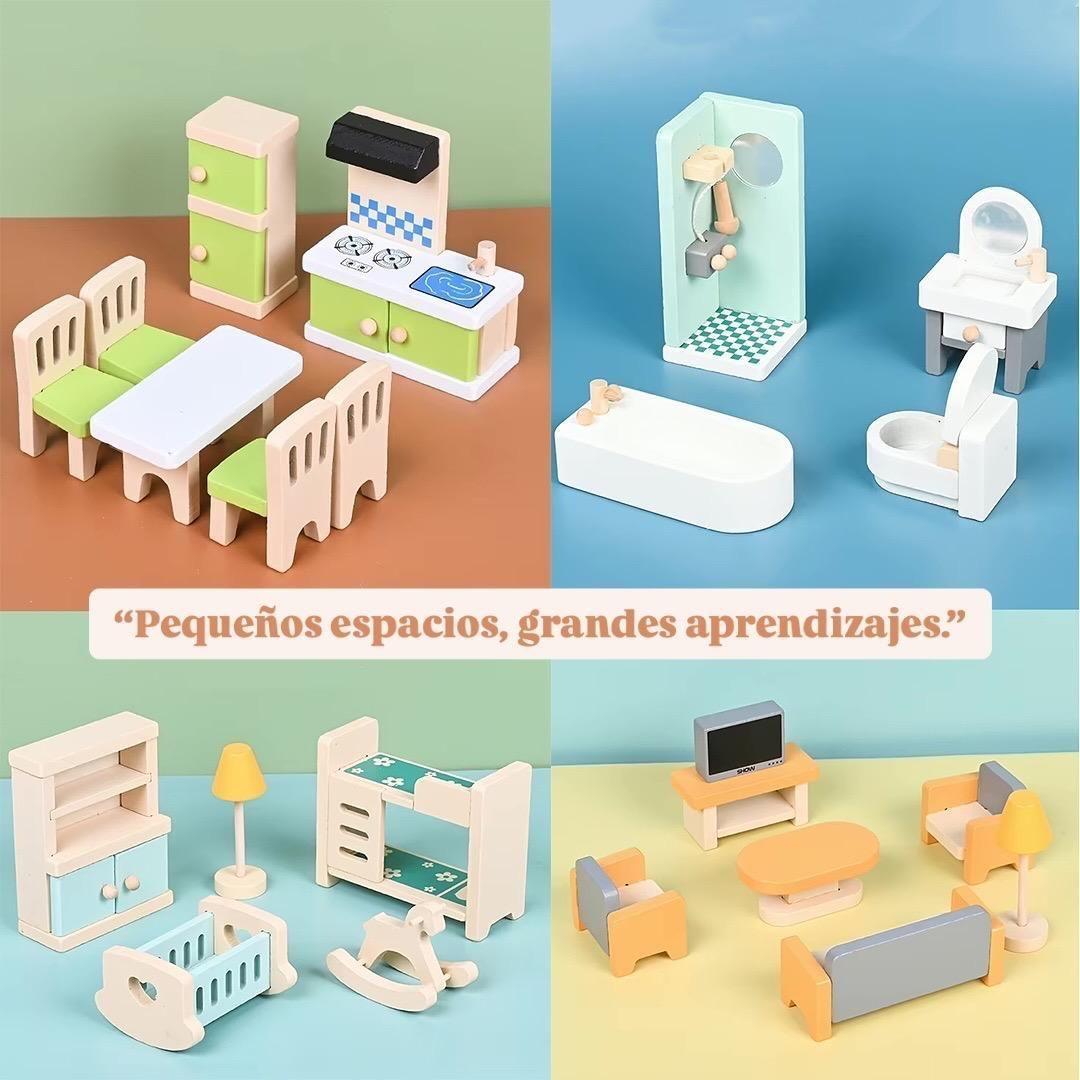 Set De Muebles En Madera Para Casa Muñecas 28 Piezas Verde-1