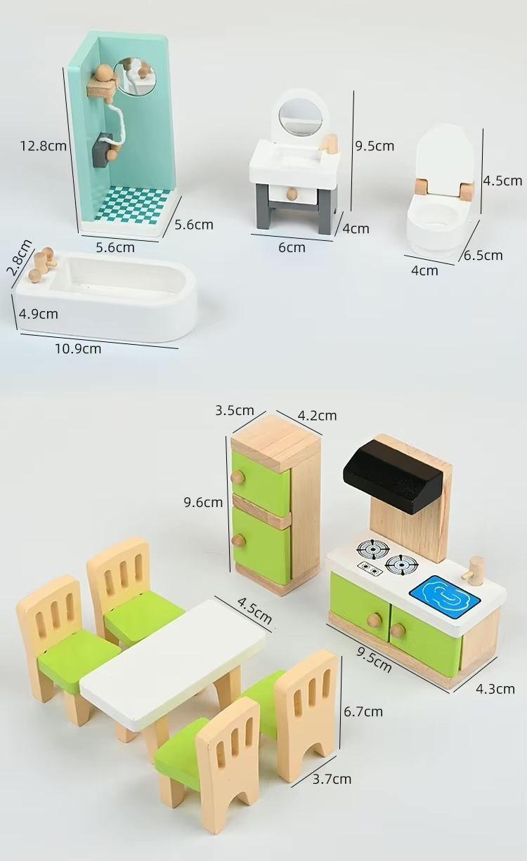 Set De Muebles En Madera Para Casa Muñecas 28 Piezas Verde-4