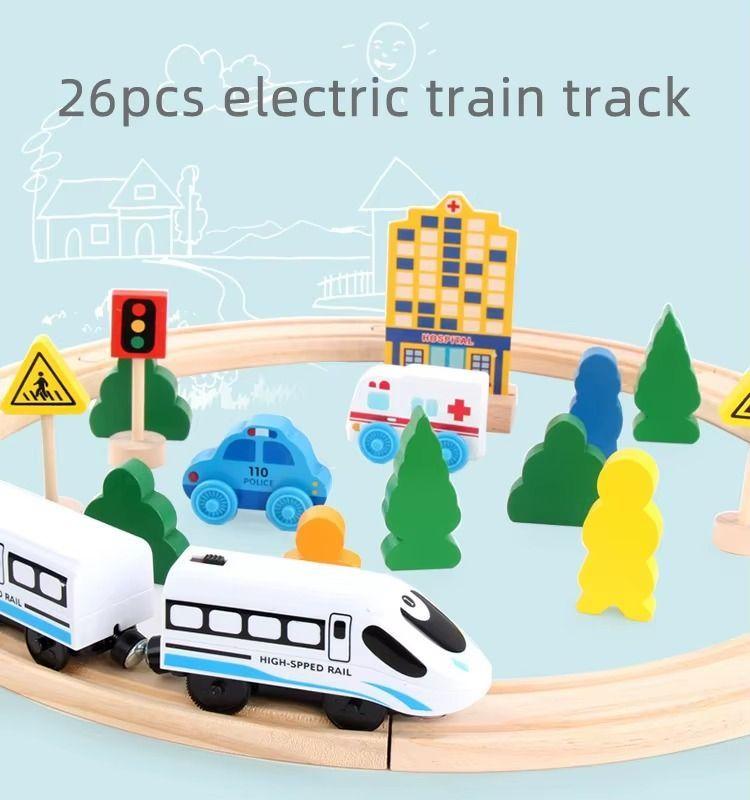 Tren Madera Niños Pista con Rieles y Accesorios Juego Educativo-4