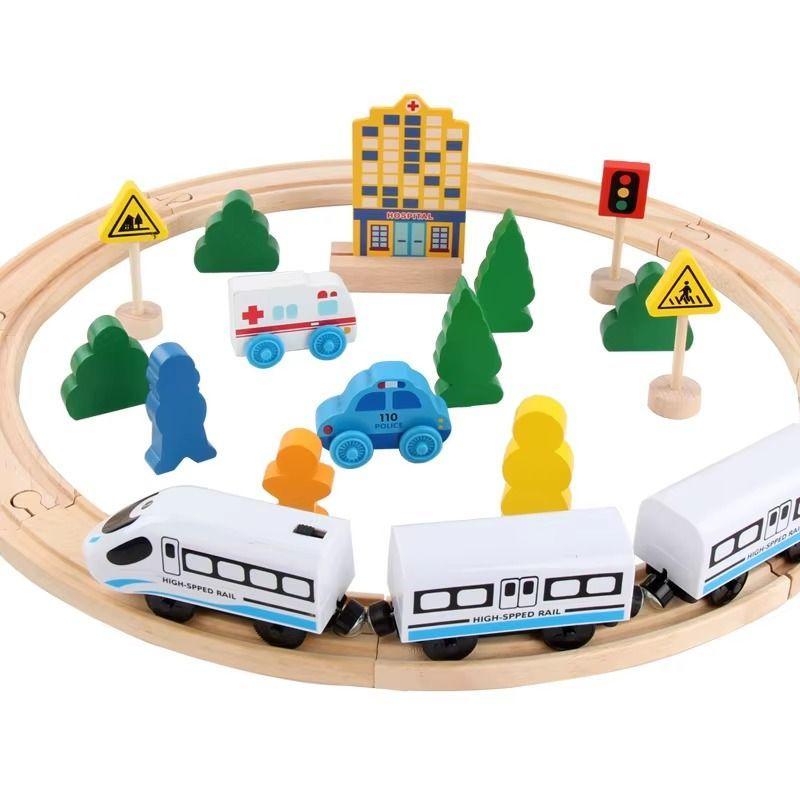 Tren Madera Niños Pista con Rieles y Accesorios Juego Educativo-5