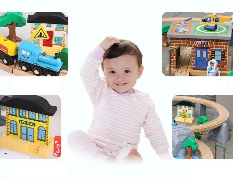 Tren Madera Niños Pista con Rieles y Accesorios Juego Educativo-6