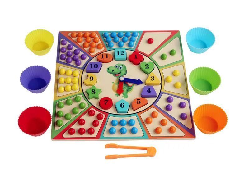 Reloj Montessori Madera Niños Clasificación Colores Conteo Motricidad-3