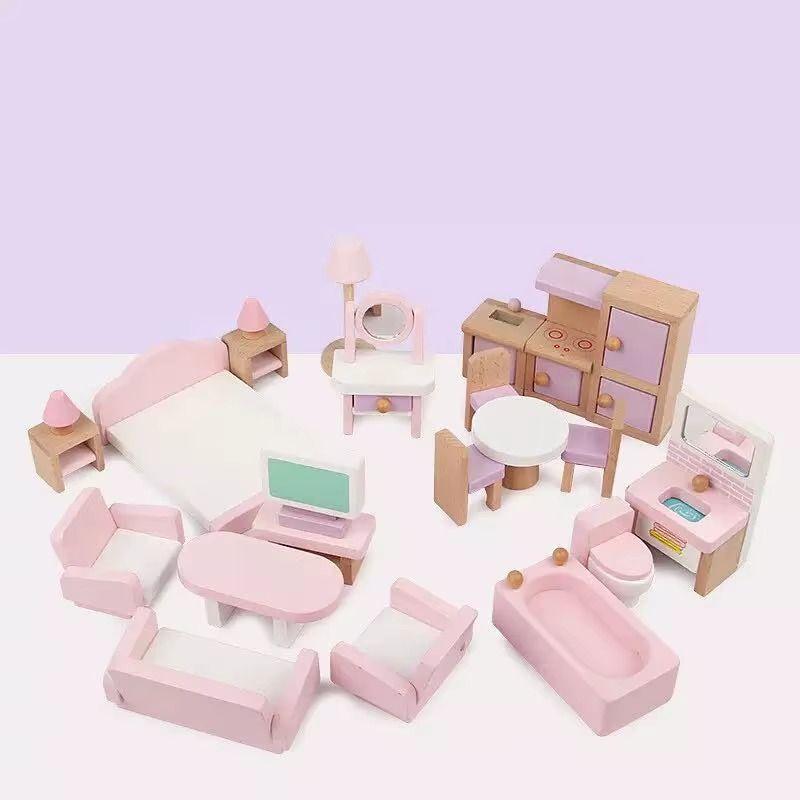 Set Muebles De Madera Para Casa Muñecas 22 Piezas Cd10051-3