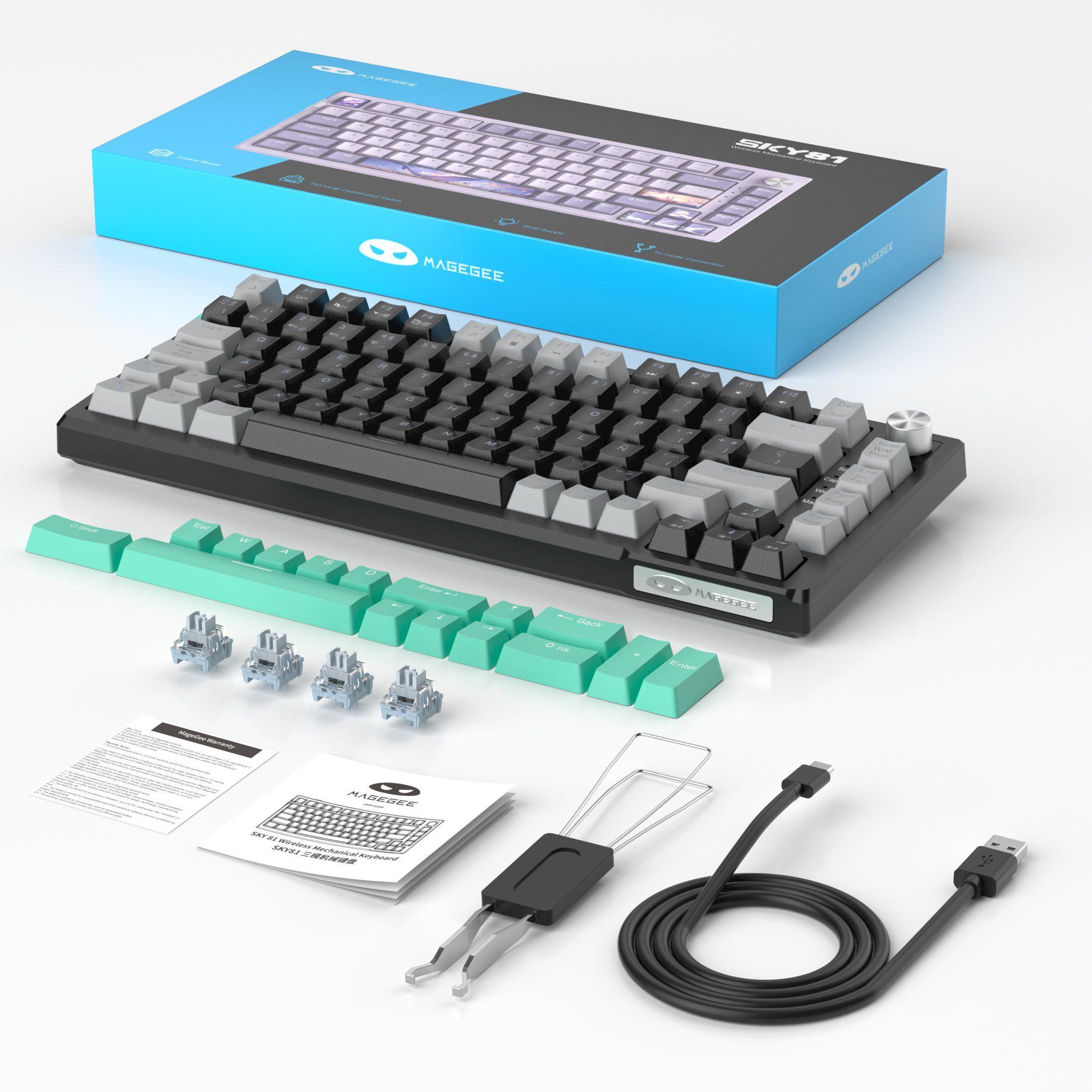 Magegee teclado mecánico SKY81 - Gris negro celeste - inalámbrico español-3