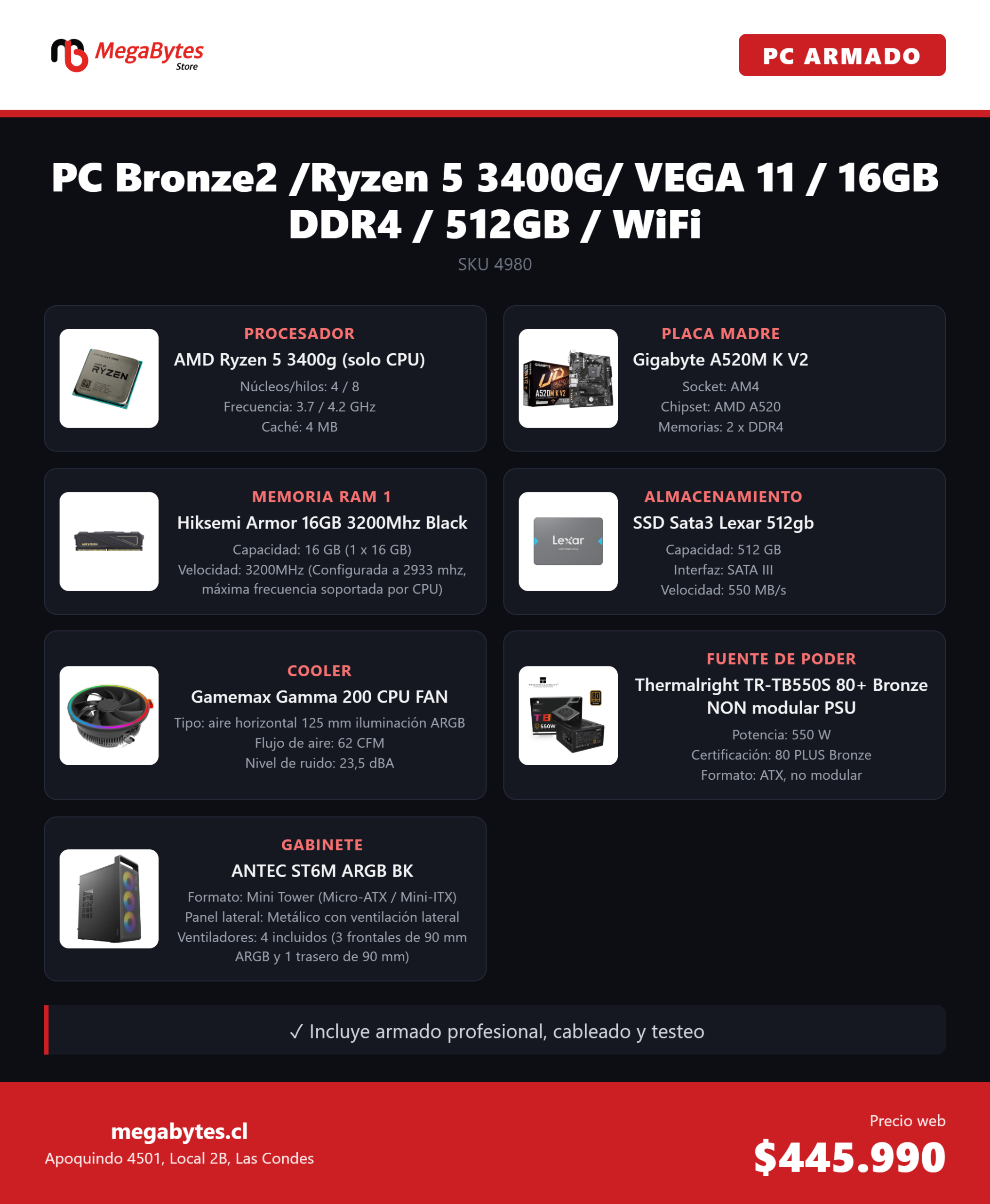 PC Bronze 2 /Ryzen 5 3400G/ VEGA 11 / 16GB DDR4 / 512GB / WiFi-1