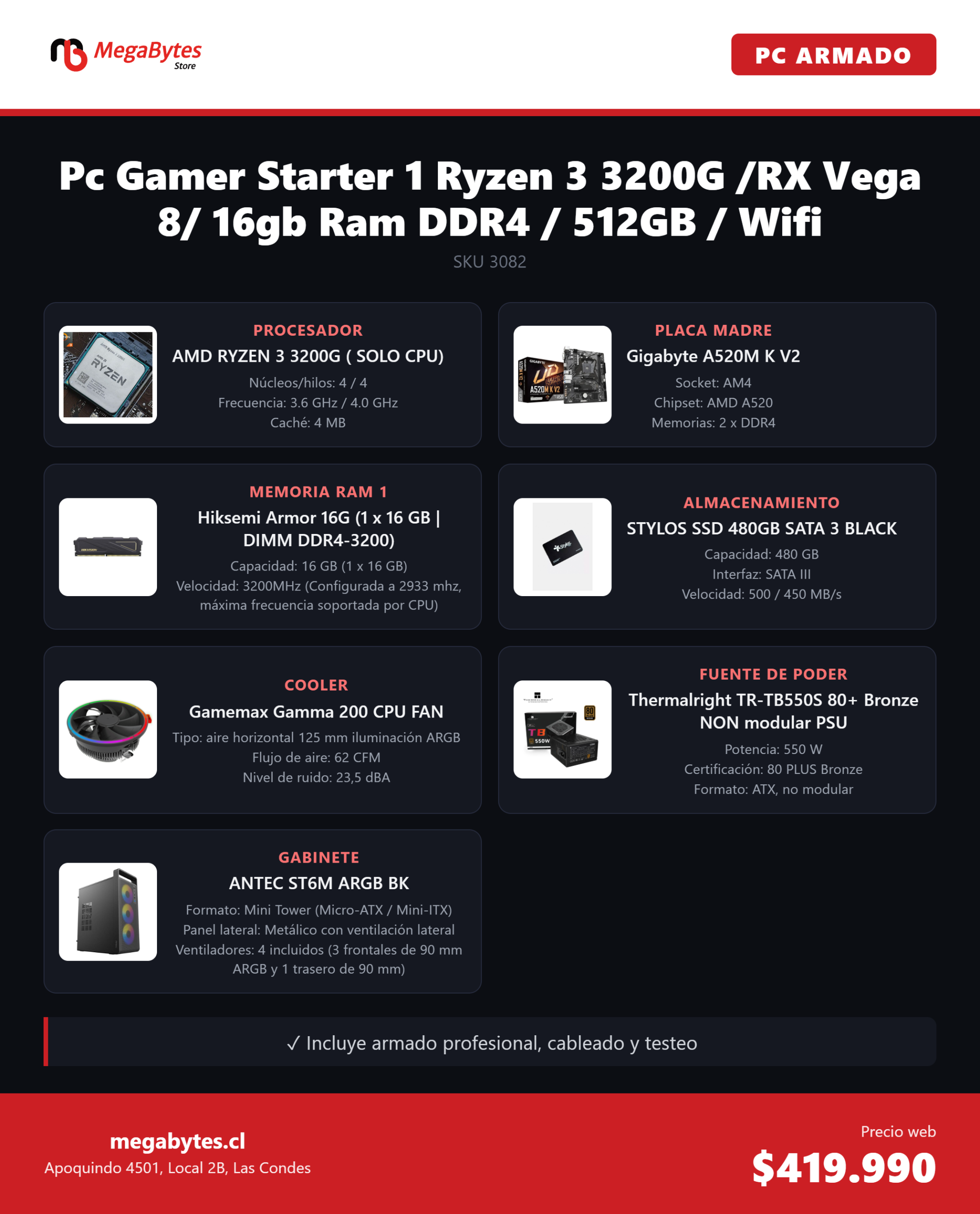 Pc Bronze1 Ryzen 3 3200G /RX Vega 8/ 16gb Ram DDR4 / 480GB / Wifi-1