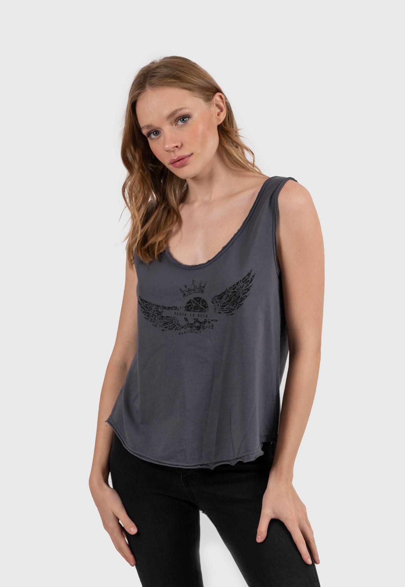Women Cotton Tank Tee Dark Grey Black Bubba-0