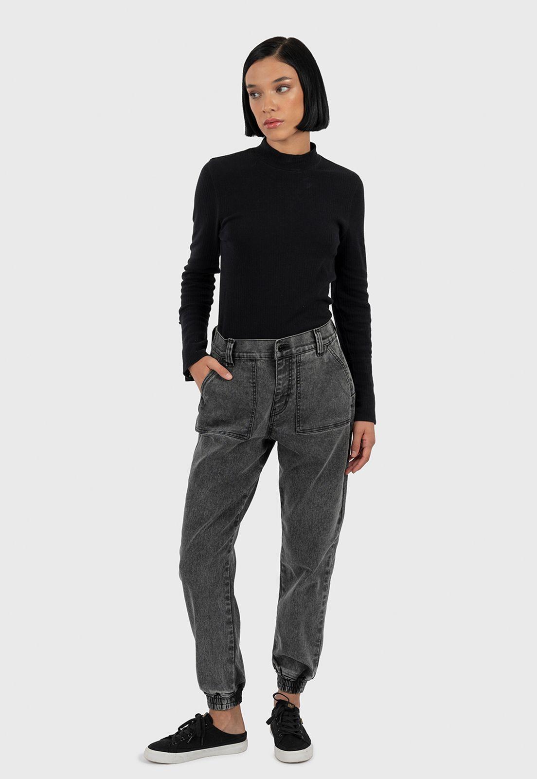 Women Wash Jeans Jogger Black Bubba-2