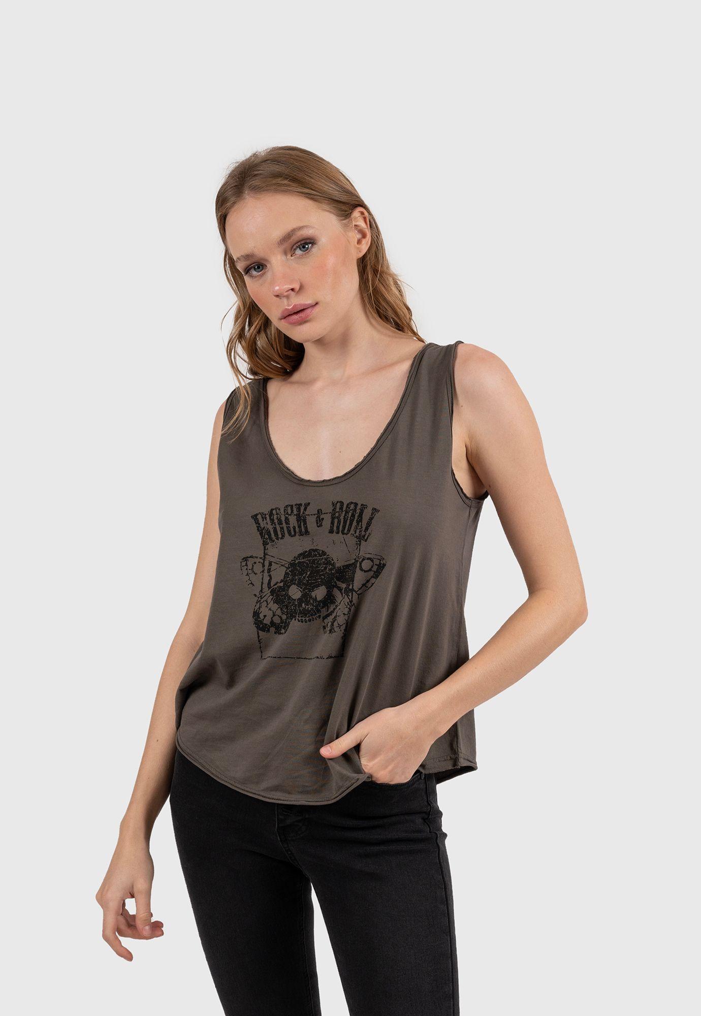Women Cotton Tank Tee Dark Green Black Bubba-0