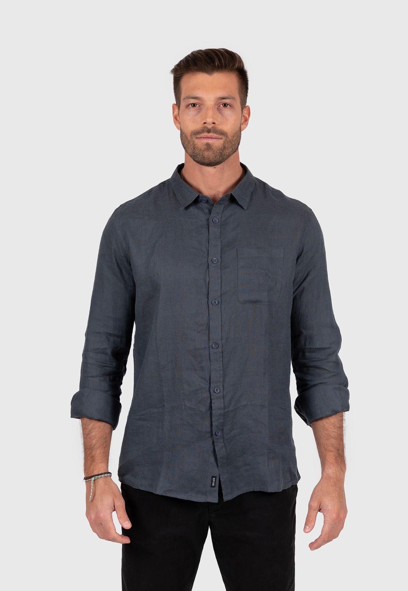 Linen Shirt Stone Grey Black Bubba-0
