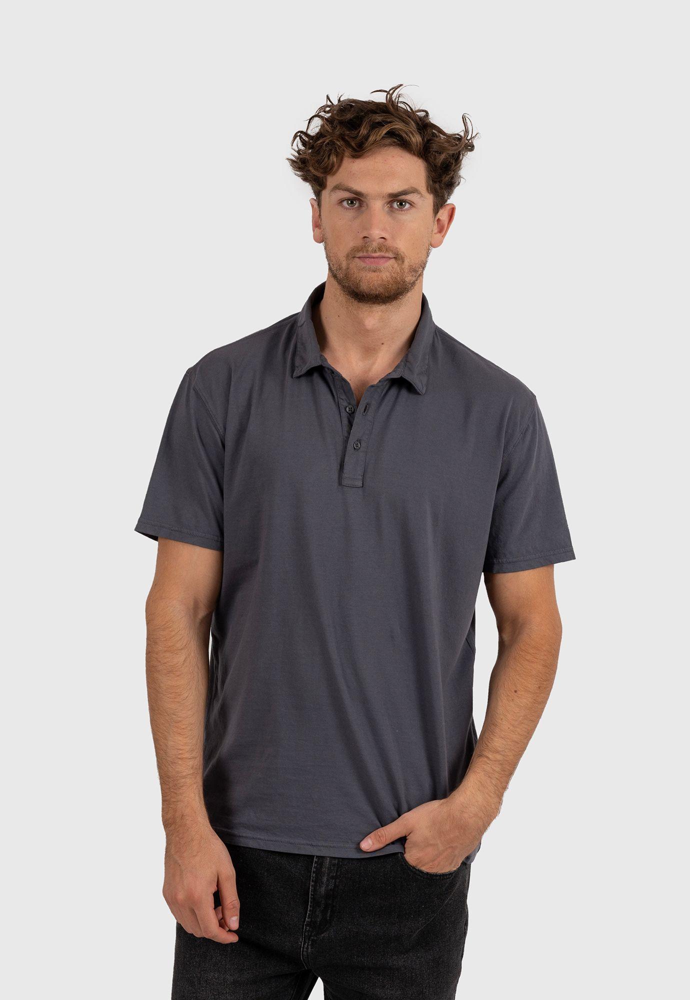 Cotton Polo Tee Dark Grey Black Bubba-0