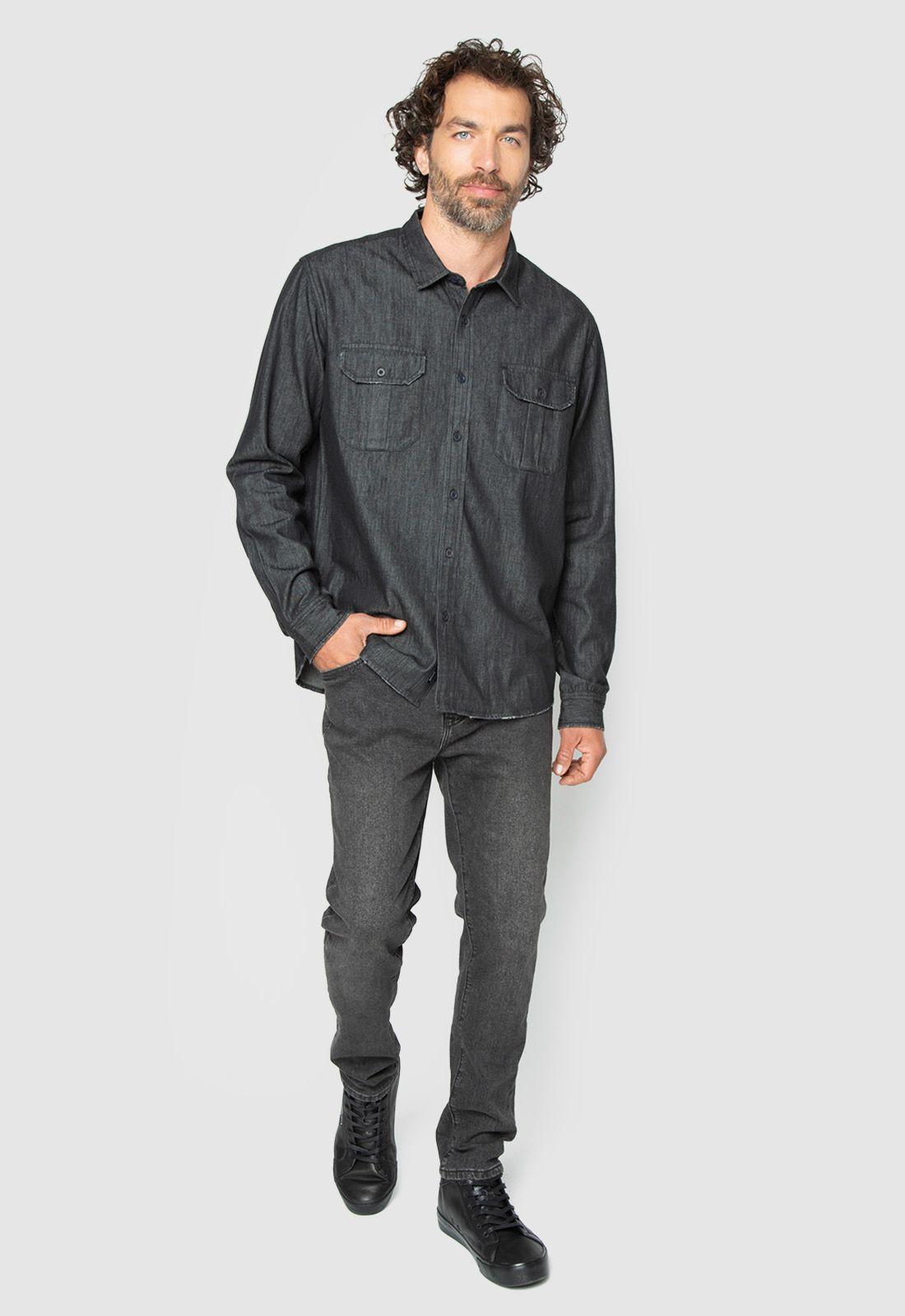 Shirt Cotton Denim Black Black Bubba-2