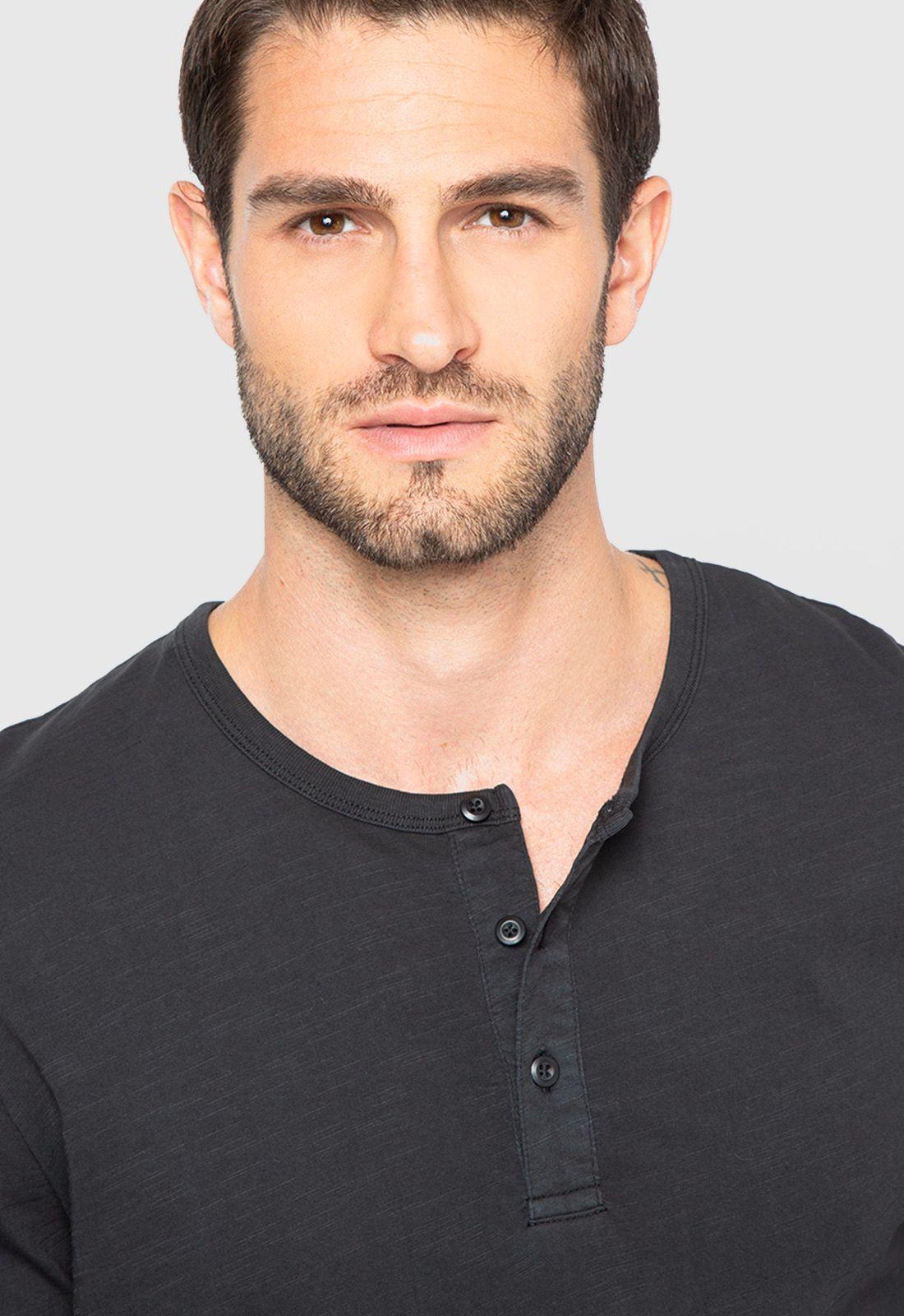 Polera Manga Larga Henley Negra Black Bubba-2