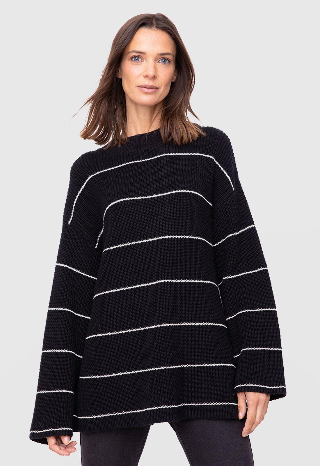Women Sweater Line White And Black  Black Bubba-0