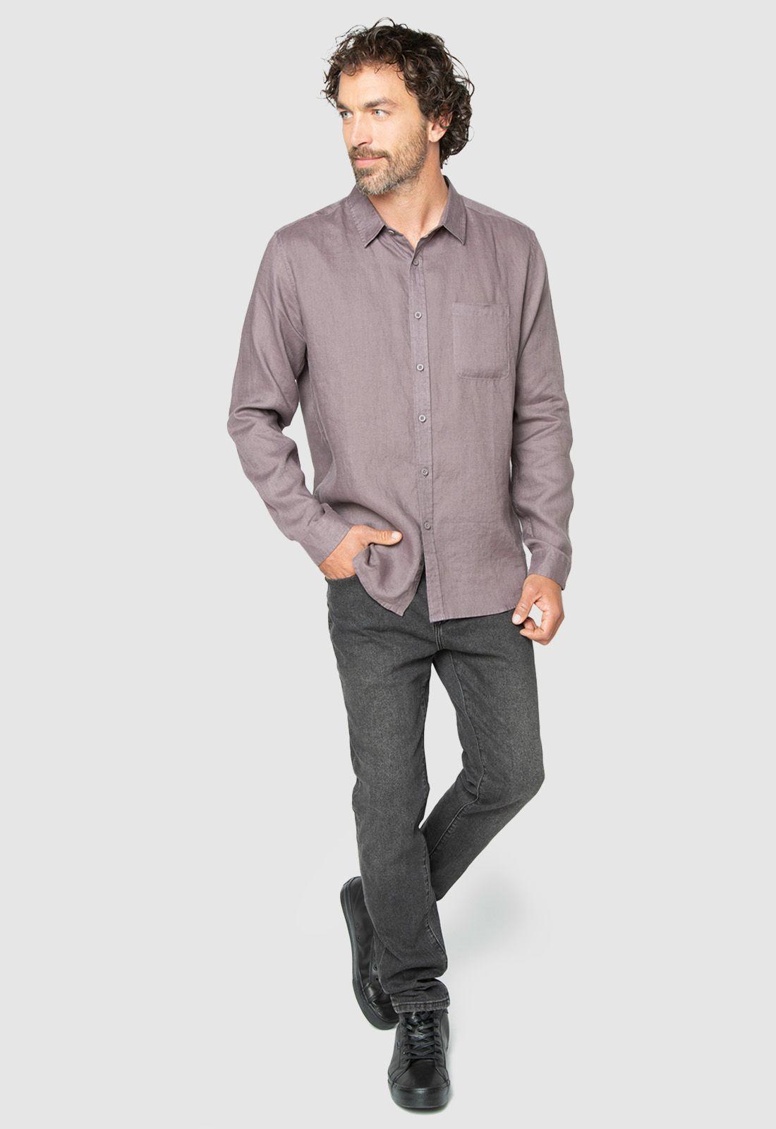 Long Shirt Linen Light Fig Black Bubba-2