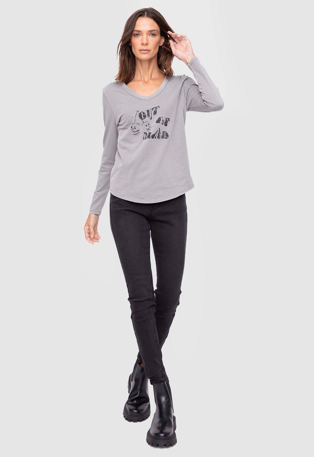 Women Long Tshirt Light Grey  Black Bubba-0