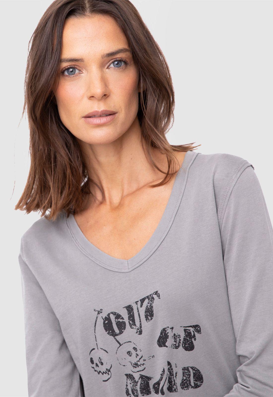 Women Long Tshirt Light Grey  Black Bubba-2