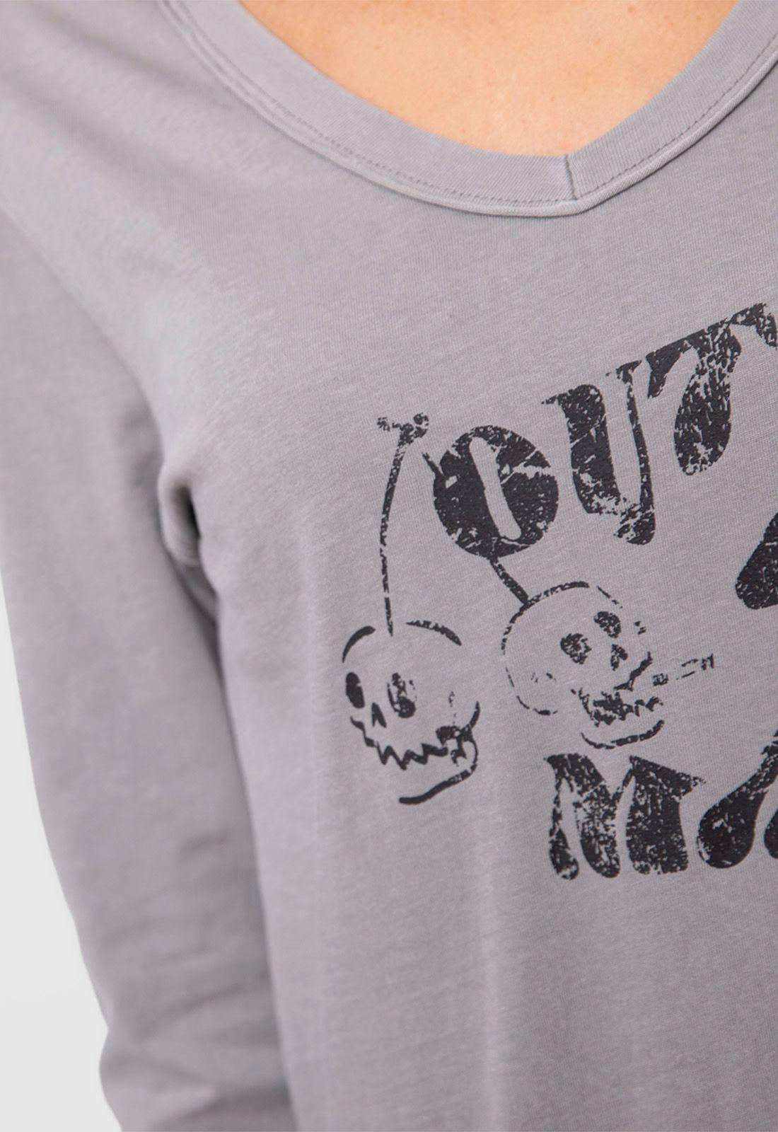 Women Long Tshirt Light Grey  Black Bubba-3