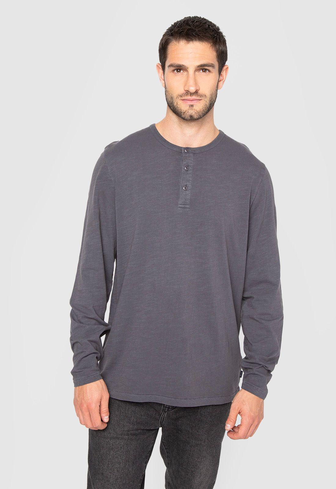 Polera Manga Larga Henley Gris Oscuro Black Bubba-0