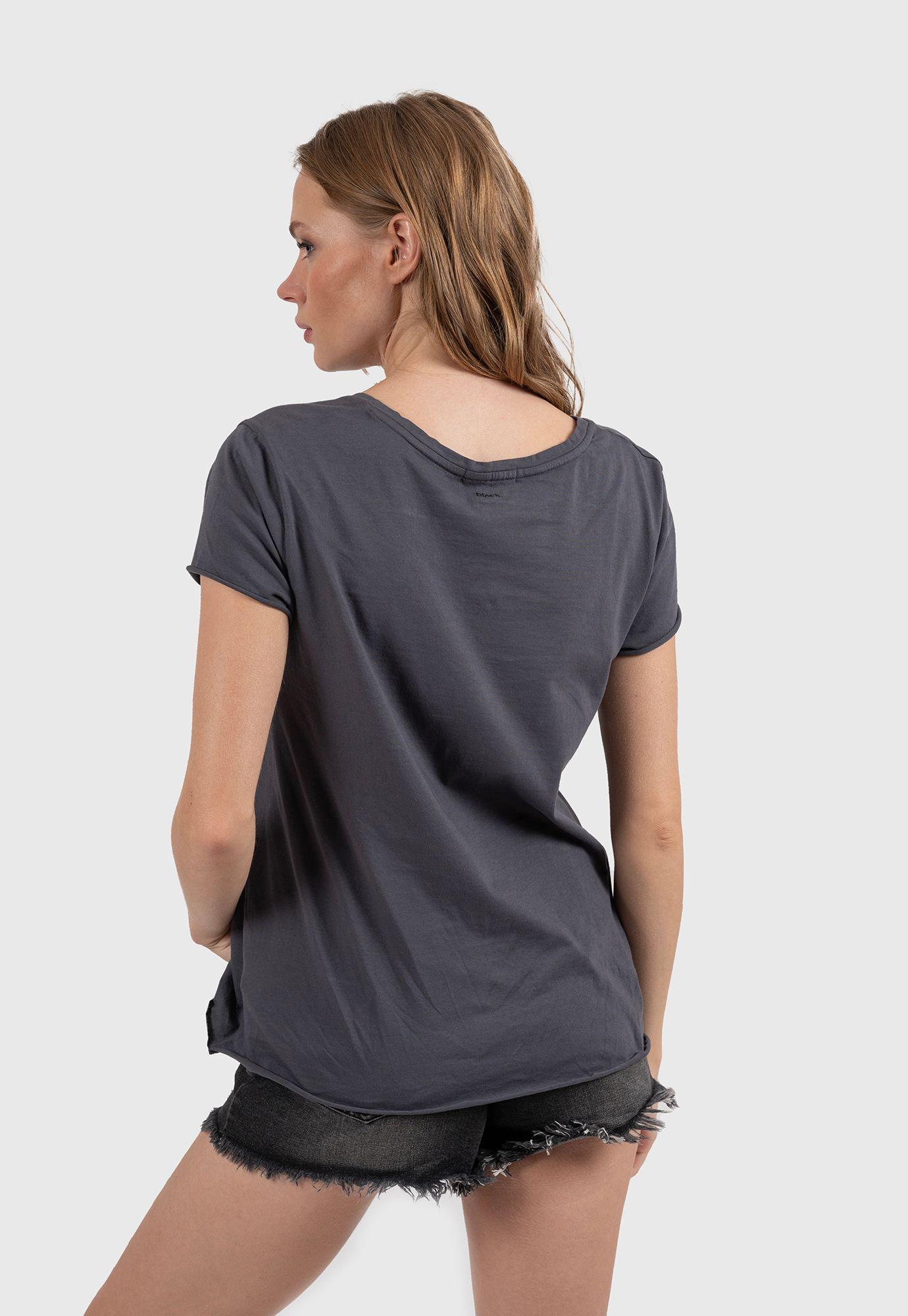 Women Cotton V-Tee Dark Grey Black Bubba-3