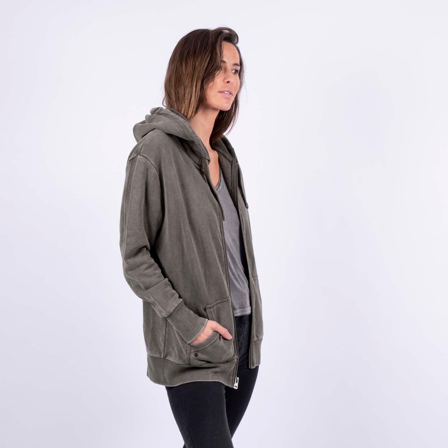 Women Zipper Hoodie Moss Stone Black Bubba-2