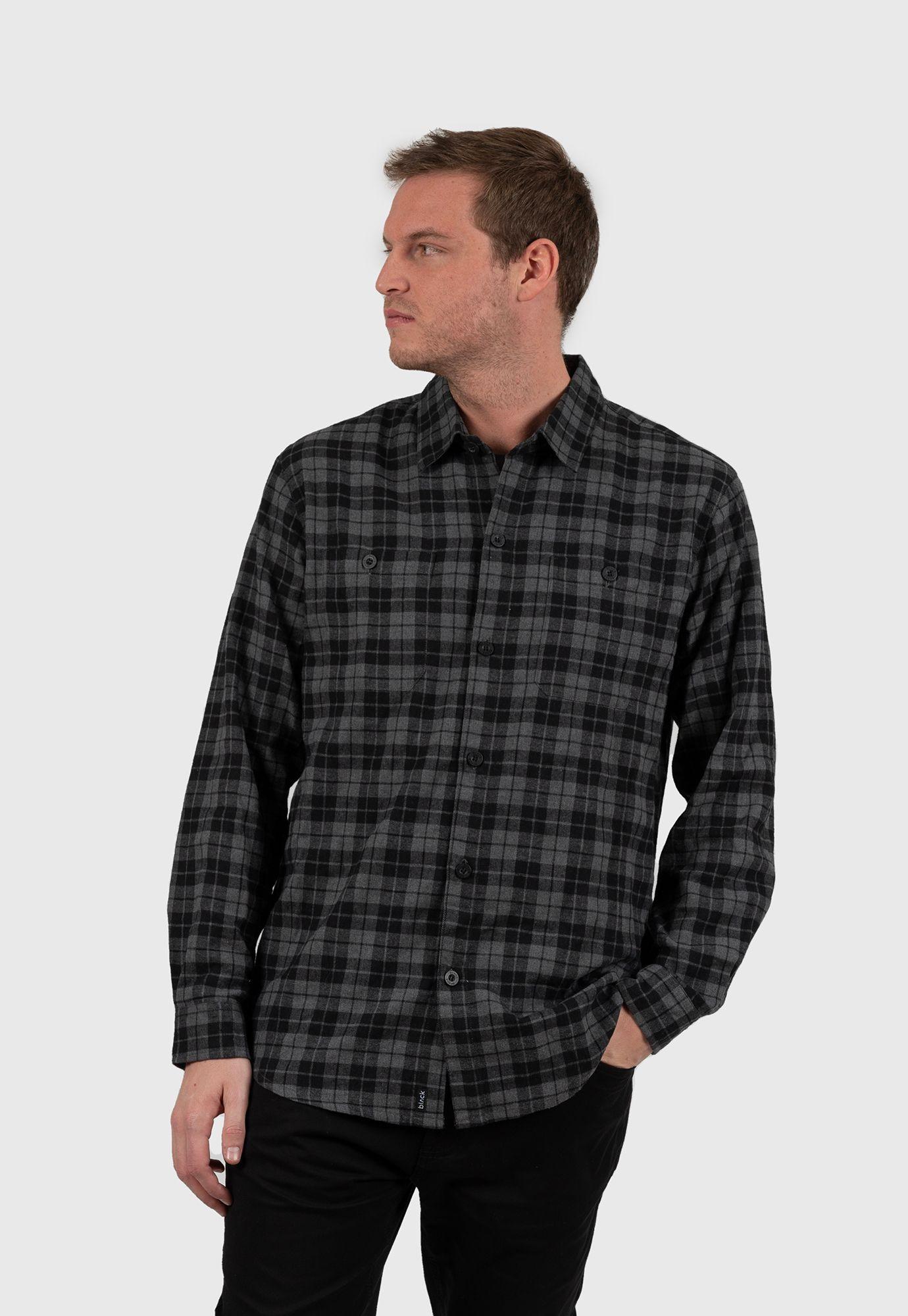 Long Sleeve Flannel Shirt Black Bubba-0