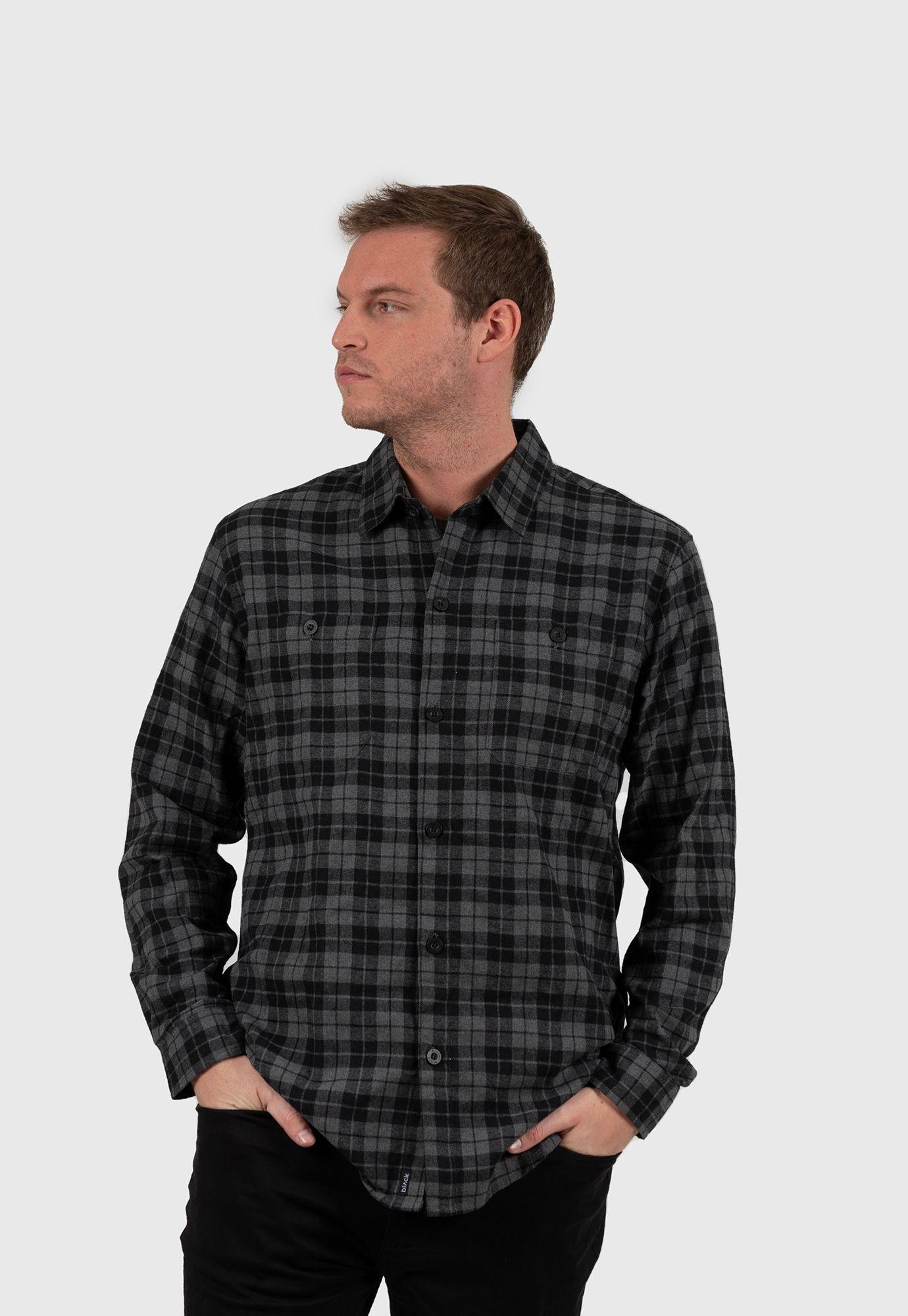 Long Sleeve Flannel Shirt Black Bubba-3
