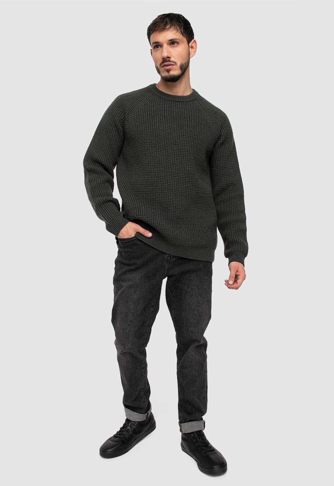 Sweater Knitted Dark Green Black Bubba-4