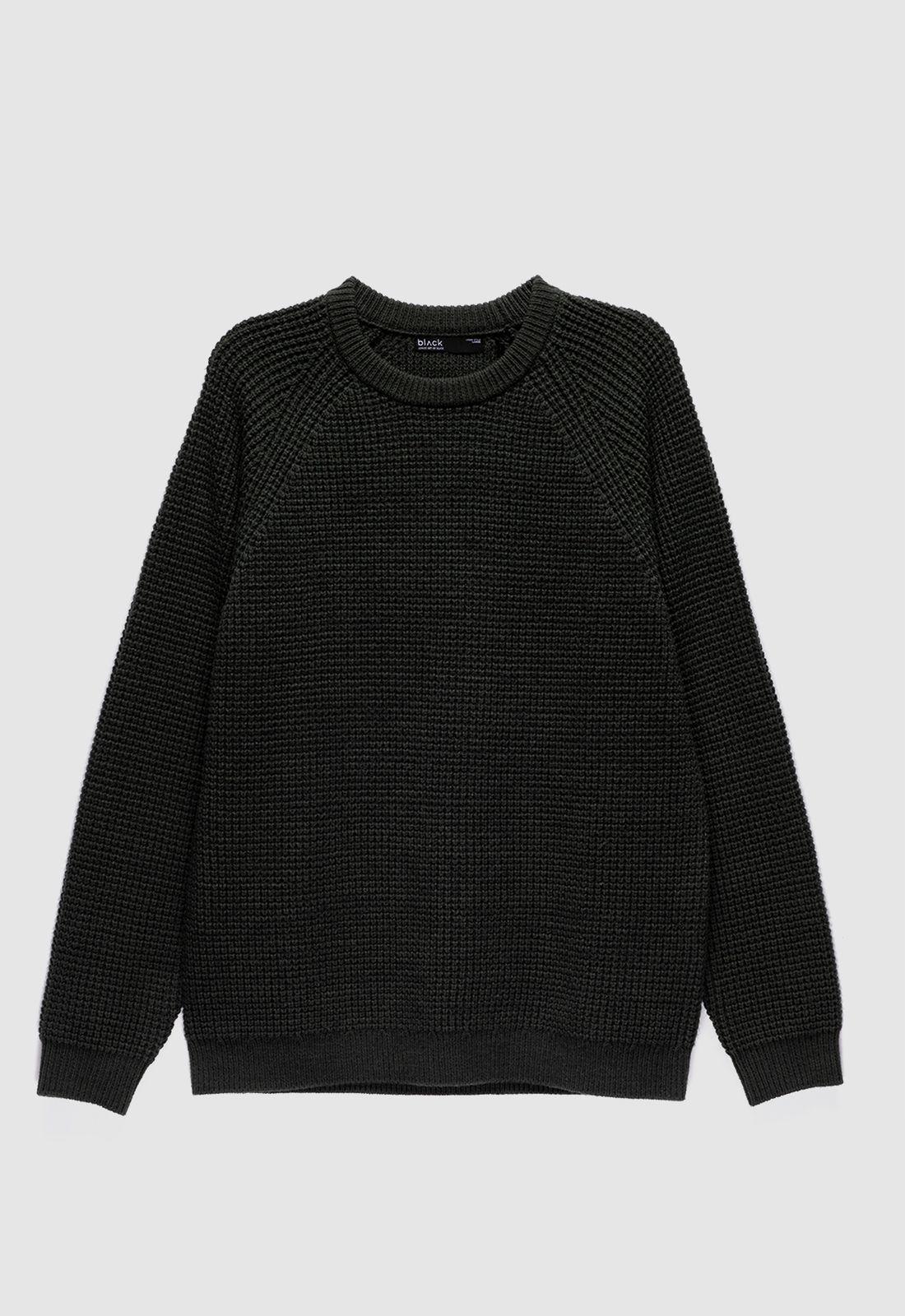 Sweater Knitted Dark Green Black Bubba-5