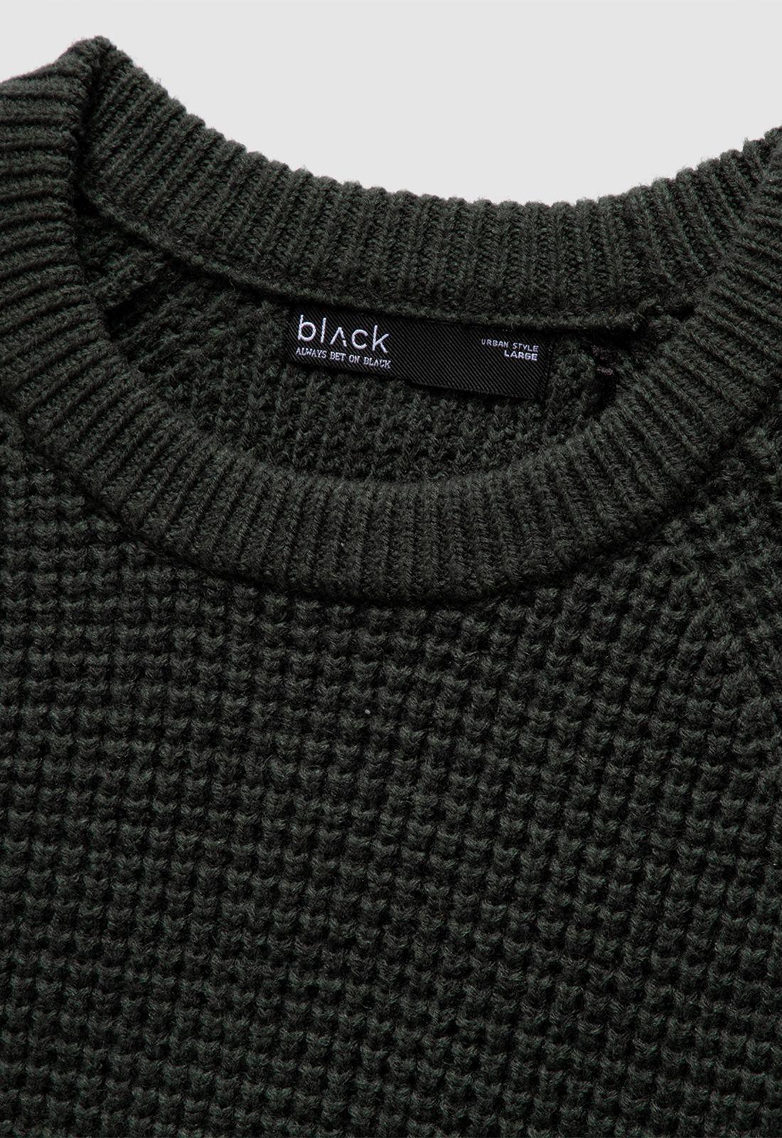 Sweater Knitted Dark Green Black Bubba-7