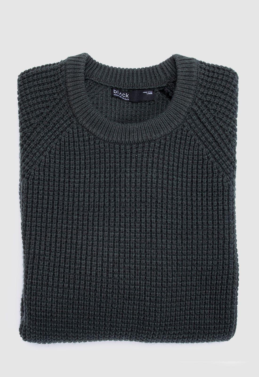 Sweater Knitted Dark Green Black Bubba-9