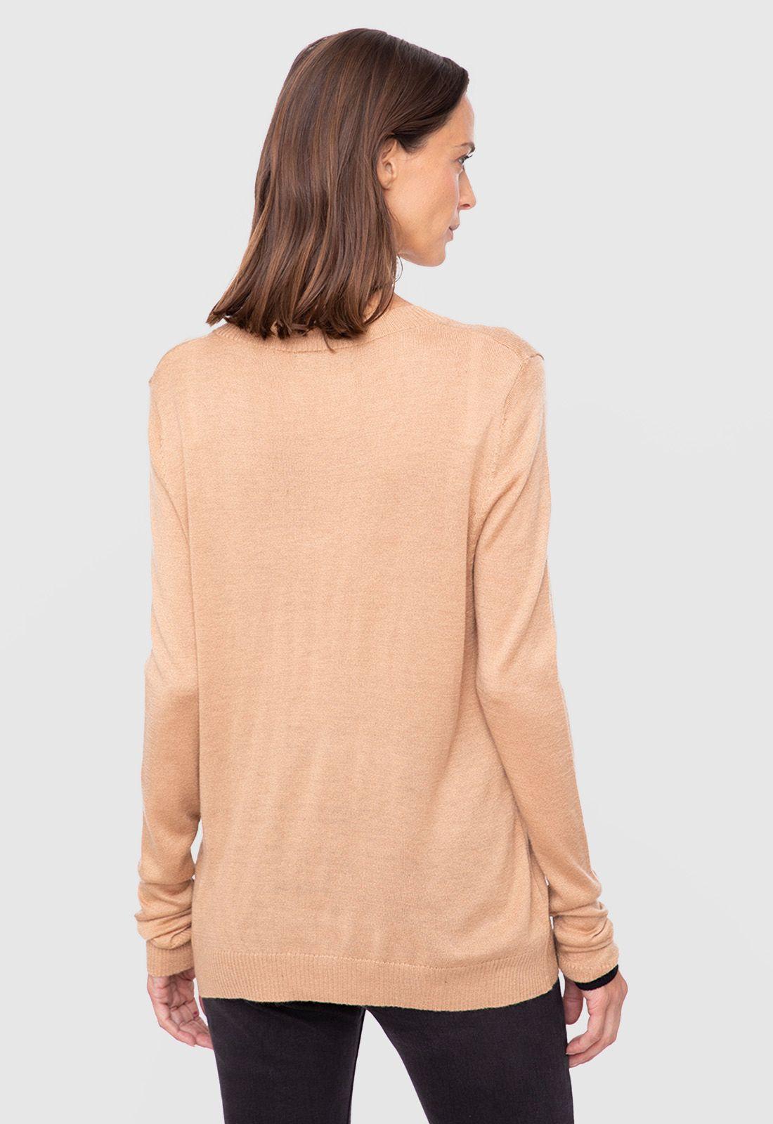 Women Sweater Solid Line Beige  Black Bubba-1