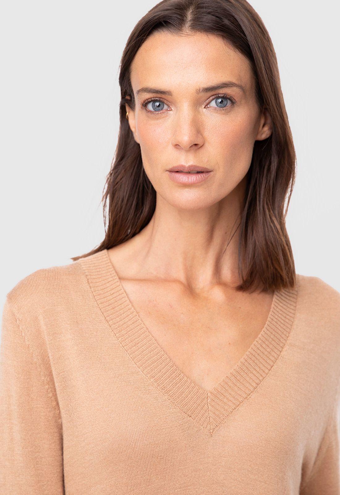 Women Sweater Solid Line Beige  Black Bubba-2