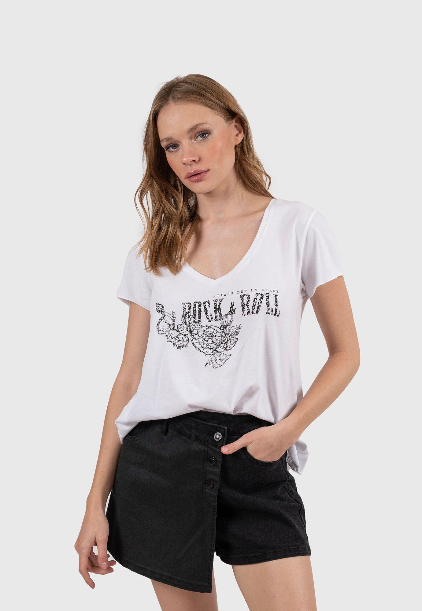 Women Cotton V-Tee White Black Bubba-2