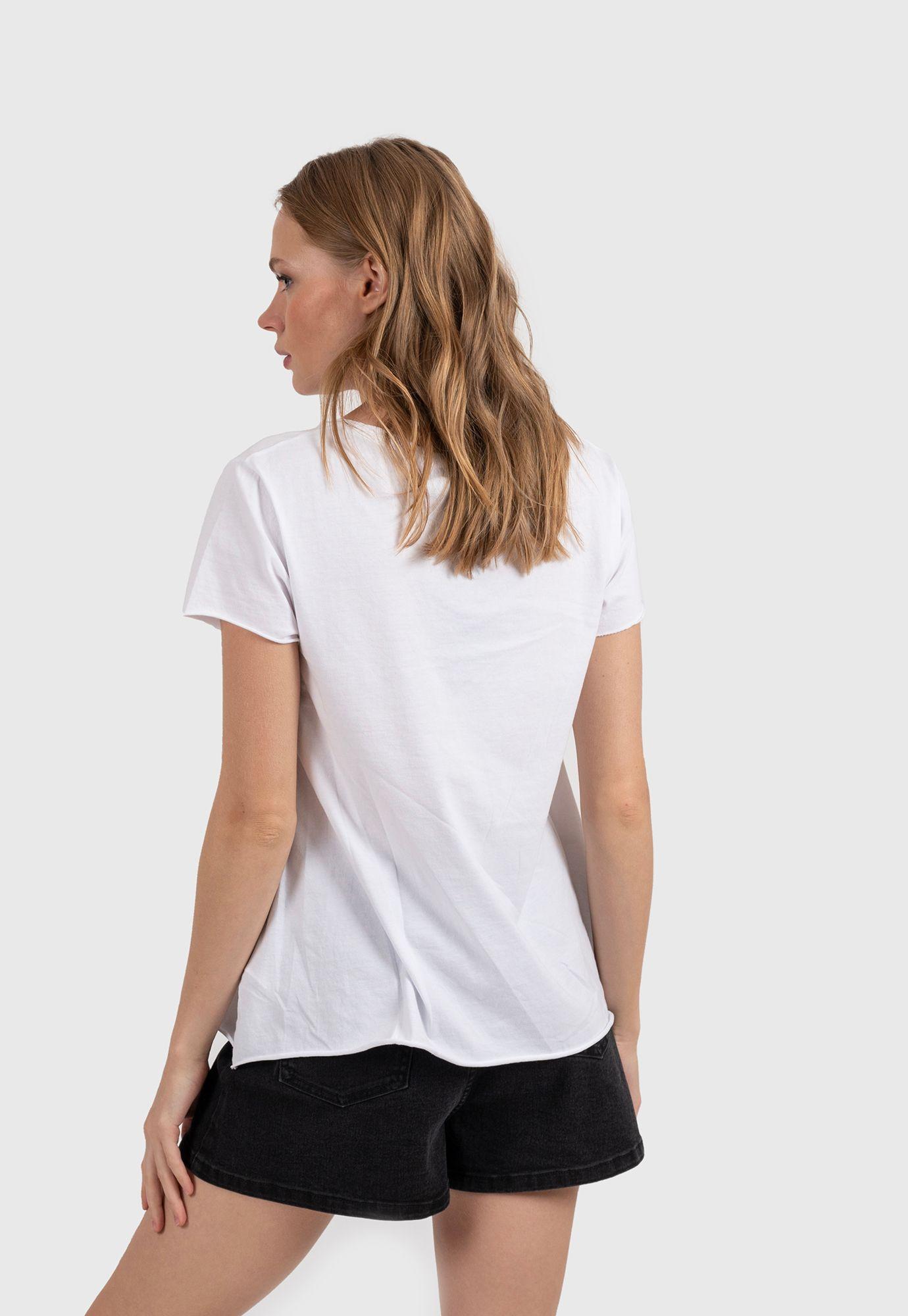 Women Cotton V-Tee White Black Bubba-3