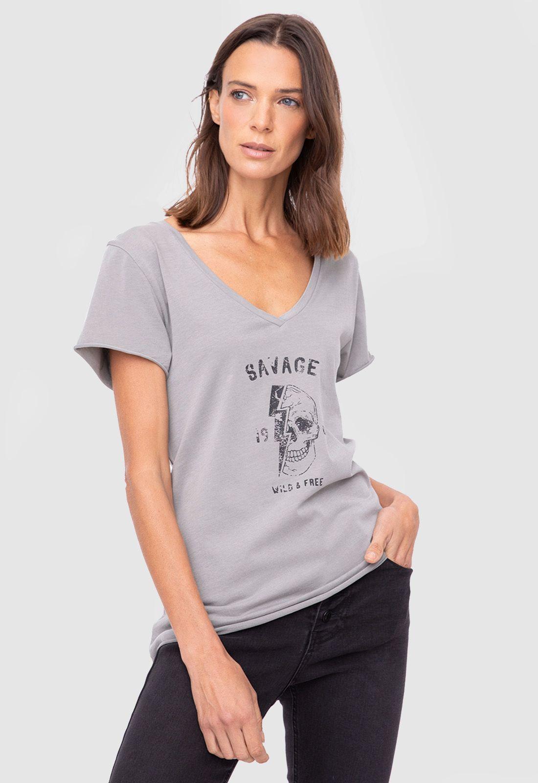 Women Short Tshirt Light Grey Black Bubba-0