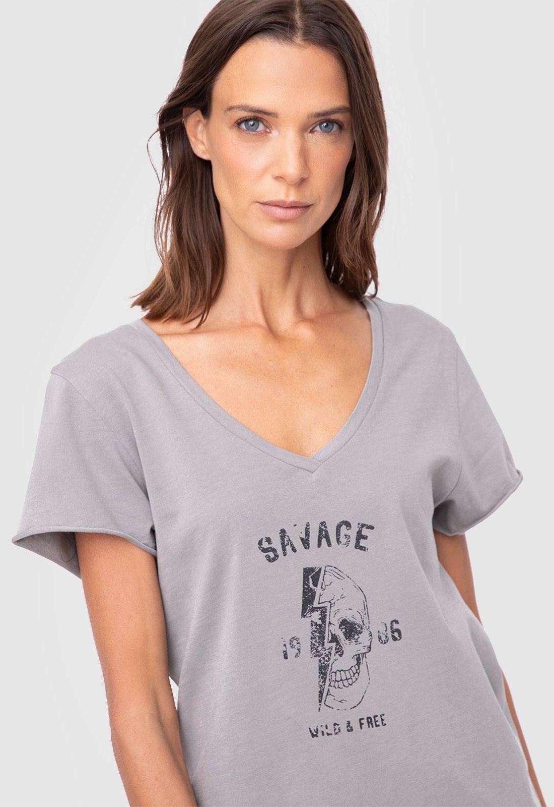 Women Short Tshirt Light Grey Black Bubba-2