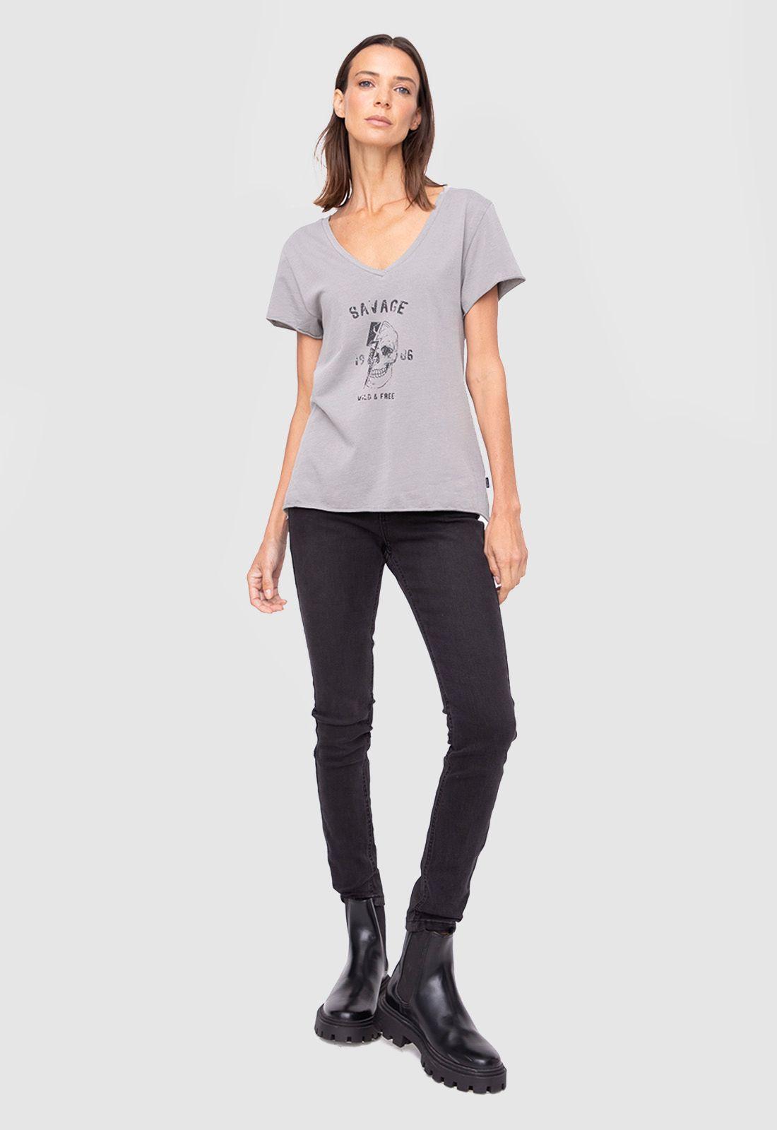 Women Short Tshirt Light Grey Black Bubba-4