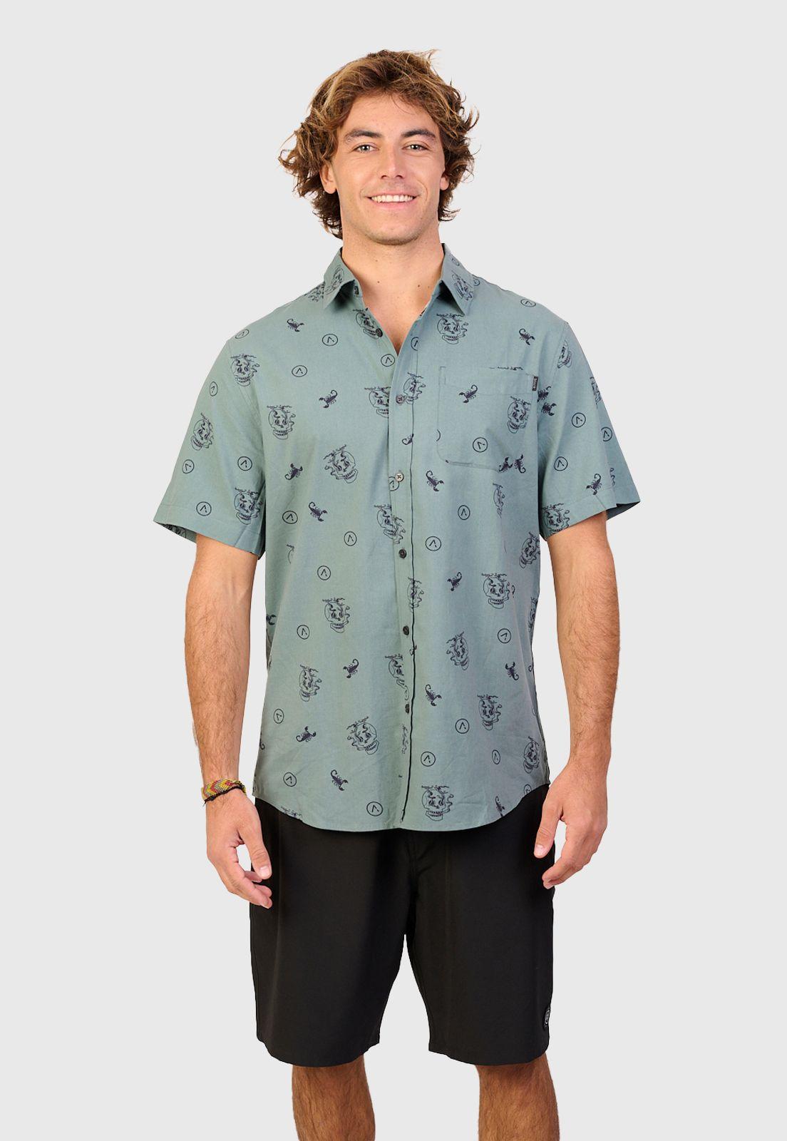 Cotton Shirt Blue Skull Black Bubba-0