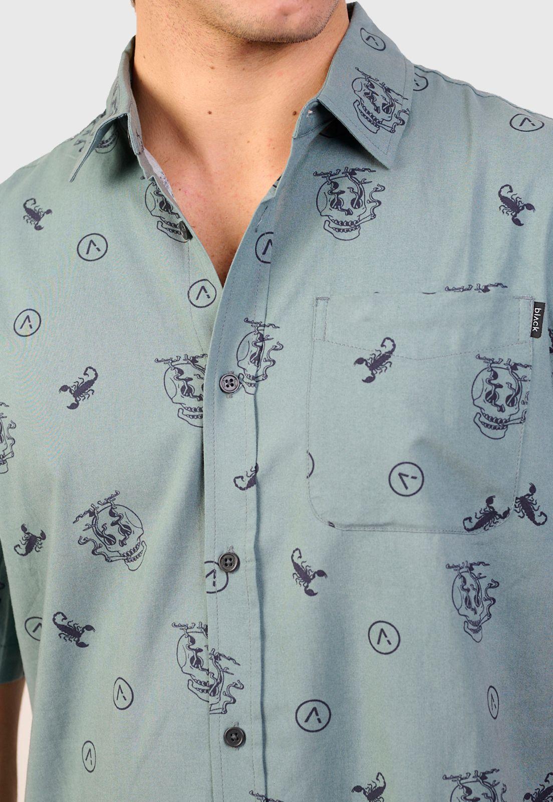 Cotton Shirt Blue Skull Black Bubba-2