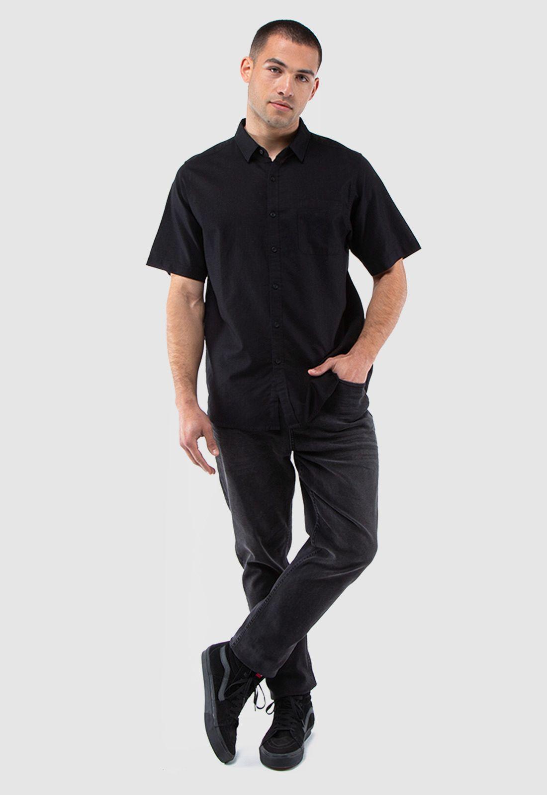 Camisa Manga Corta Lino Black Black Bubba-0