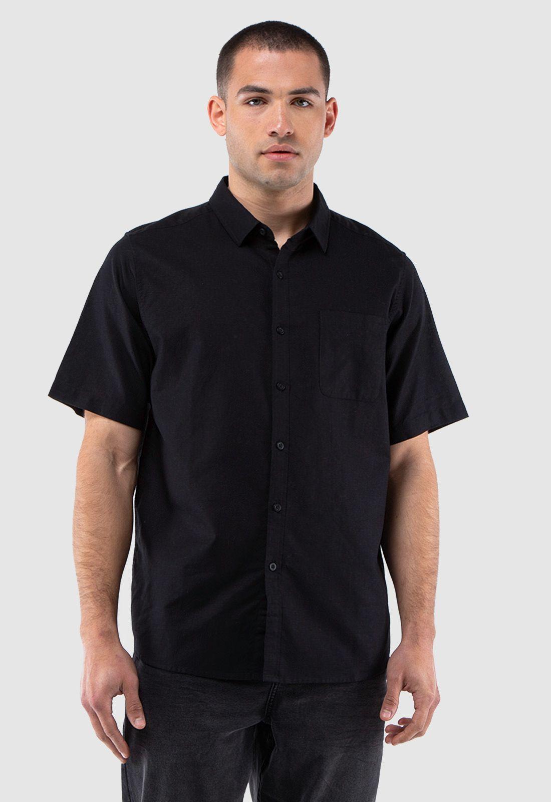 Camisa Manga Corta Lino Black Black Bubba-1