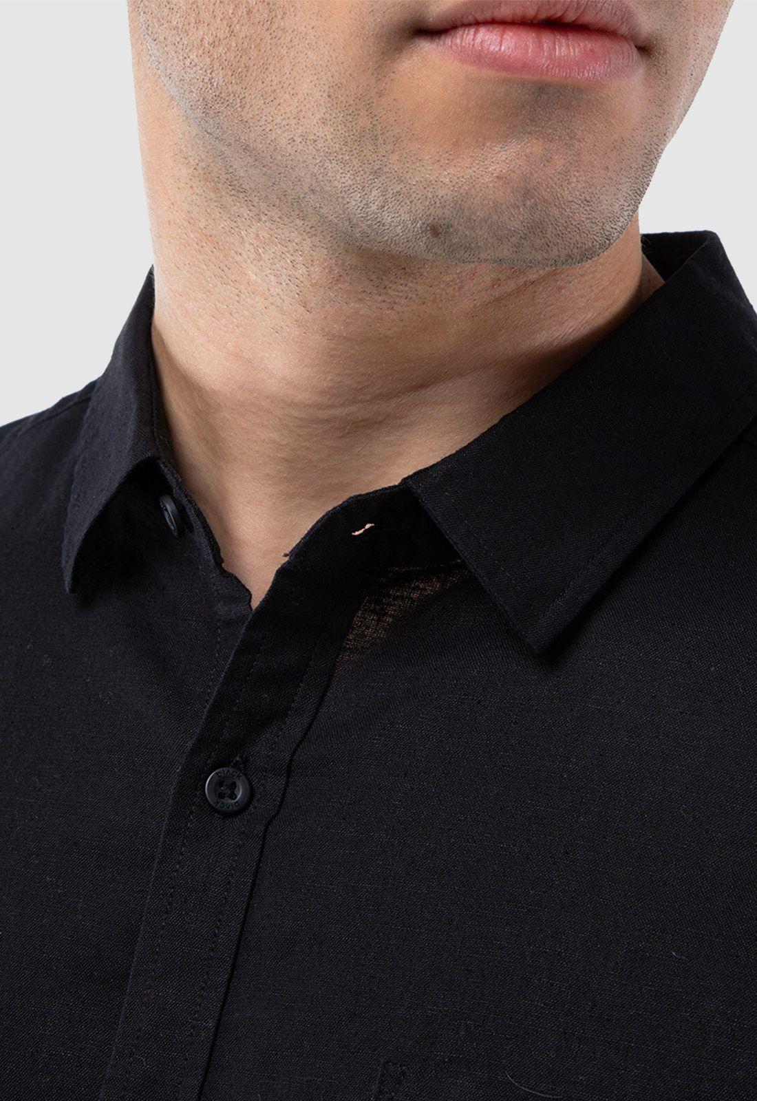 Camisa Manga Corta Lino Black Black Bubba-4