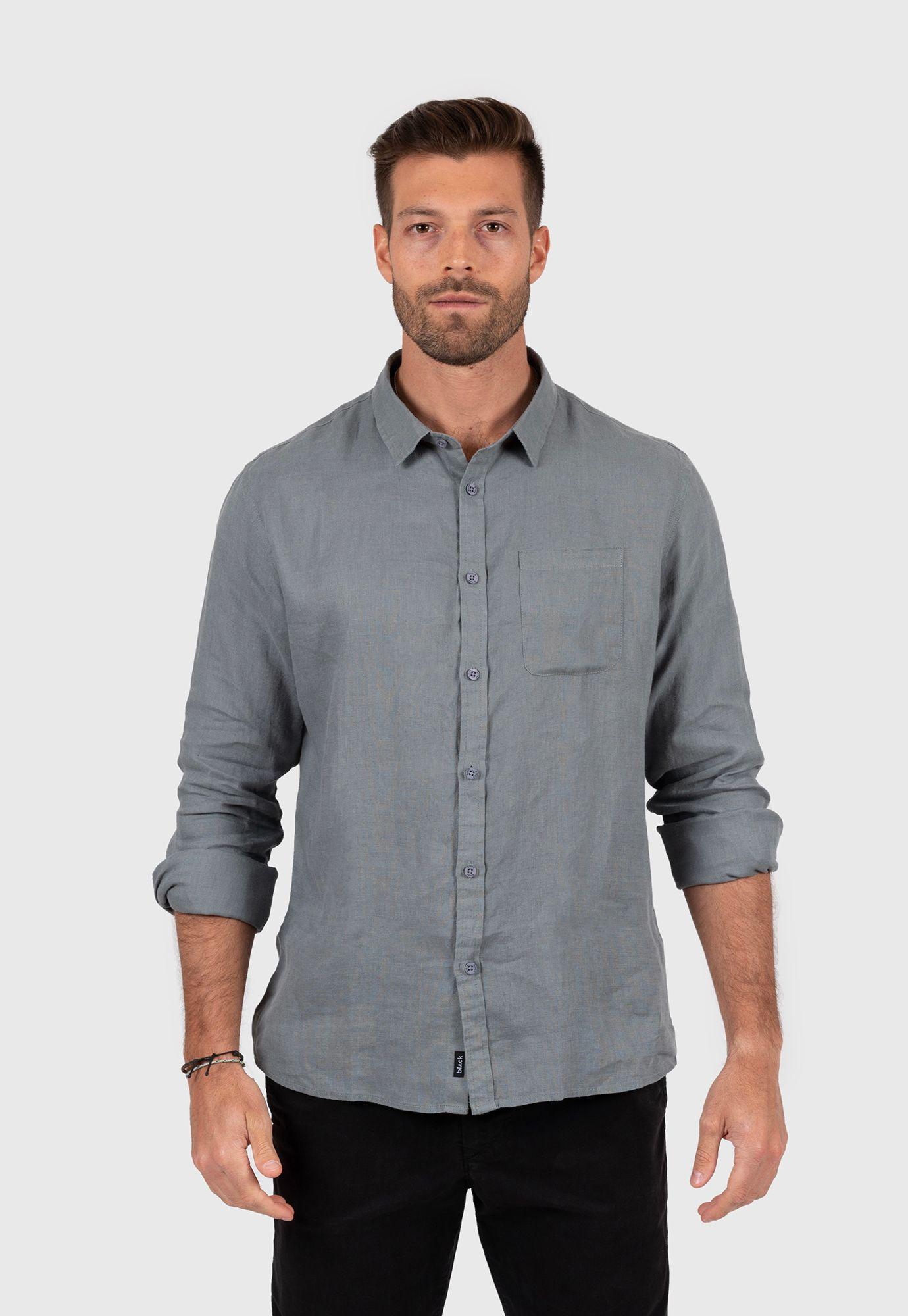Linen Shirt Light Grey Black Bubba-1