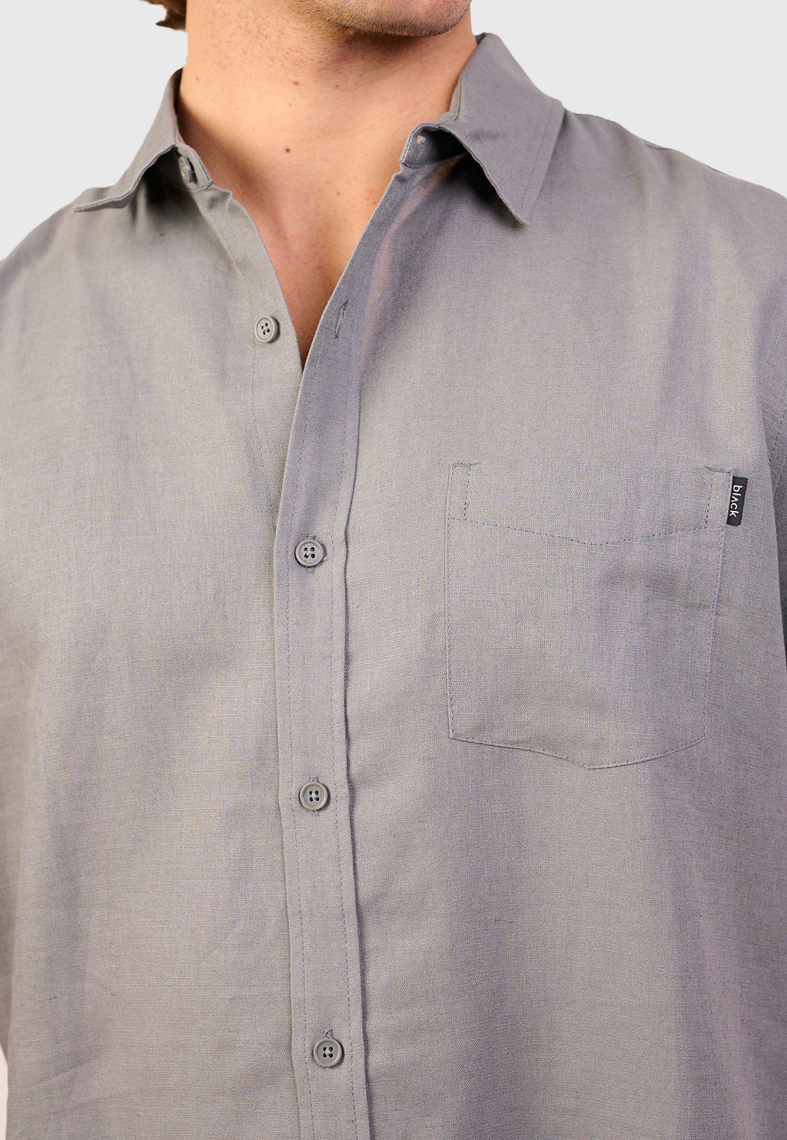 Lino Shirt Light Grey Black Bubba-2