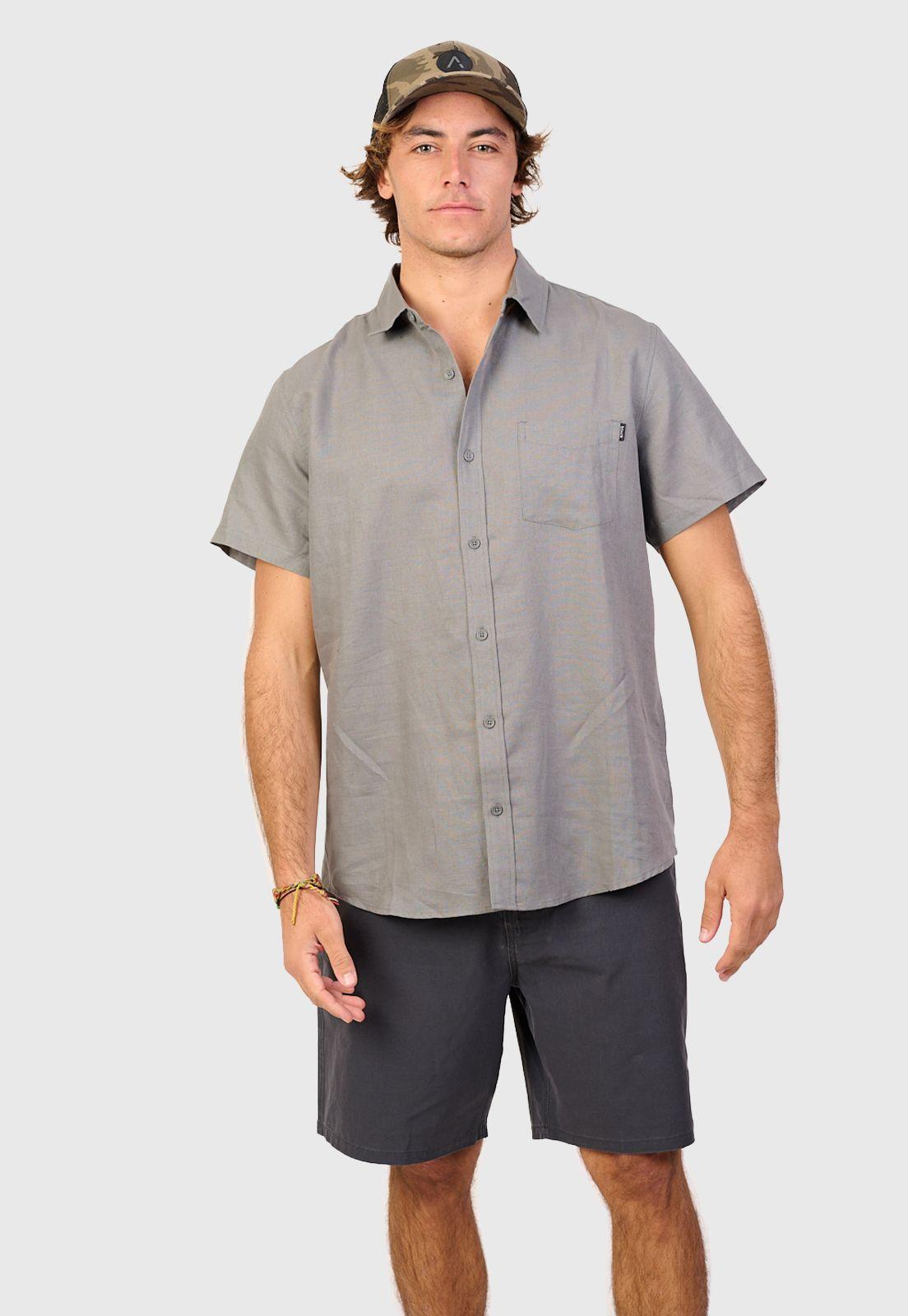 Lino Shirt Light Grey Black Bubba-4